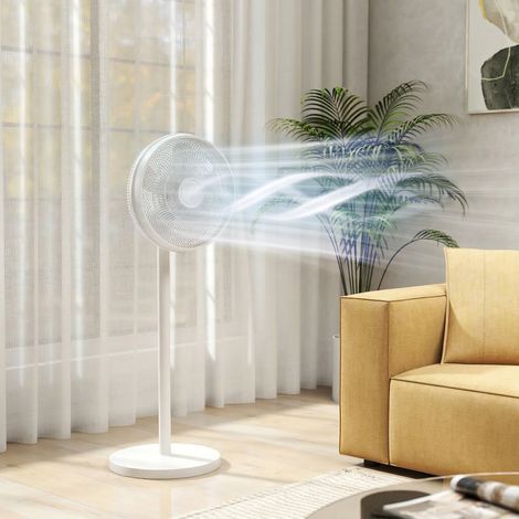 Ventilateur sur pied avec télécommande, hauteur réglable, 4 vitesses, oscillation à 80°, blanc