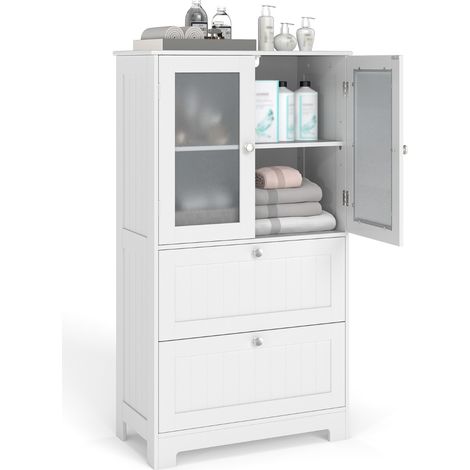 Mobile da bagno a terra con ripiani regolabile per cucina e salotto, Armadietto autoportante con 2 cassetti e 2 ante Bianco (1/5)