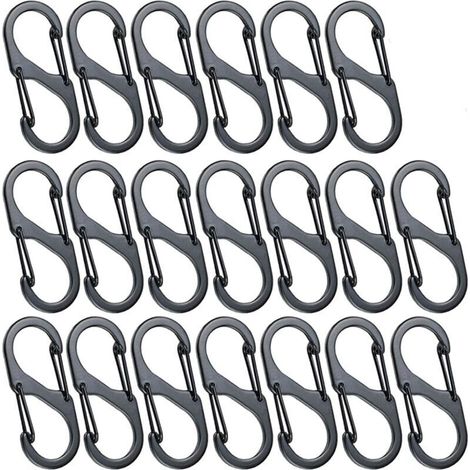 50 Stück Mini-Karabinerhaken in S-Form, Karabiner aus Aluminiumlegierung, 8 Formen, langlebig, leicht, wasserdicht, Doppelschnalle, für Zuhause, Wandern im Freien, Angeln, Camping, Reisen usw. – Schwa (1/4)