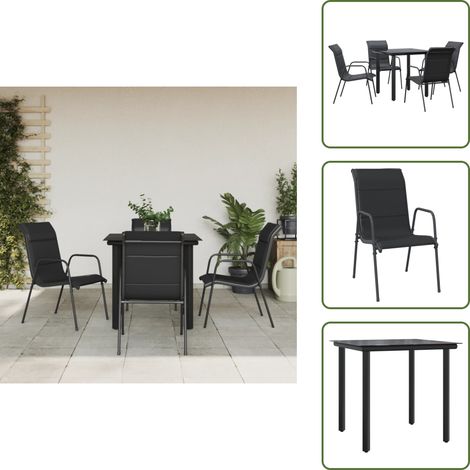 Comedor exterior - vidaXL Juego de comedor para jardín 5 piezas acero y textilene negro - Jardín