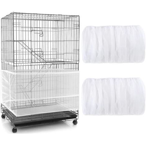 BUNTHAUS 2 PiècesCouverture de Cage à Oiseaux, Blanc, Housse de Protection en Maille, Ajustable Attrape Graine, Filet de Perroquet en Maille de Nylon, Couvre Jupe Guard pour Cage Rondes Carr (1/5)