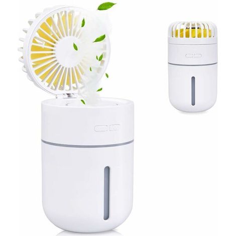 400ml Mini Humidificateur d'air avec Ventilateur, USB Rechargeable Portable Fan Climatiseur Purificateur Super Mute Night lumière 2 Mode de Brume Fraîche, 7 Couleurs LED(Blanc) (1/4)