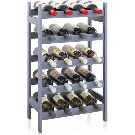 Étagère à vin en Bambou, Support d'affichage de 20 Bouteilles, étagères de Rangement sur Pied à 5 Niveaux pour Cuisine, Garde-Manger, Cave, Bar (Gris) (1/5)