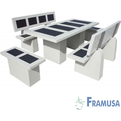 CONJUNTO COMEDOR PIEDRA RECTANGULAR JARDIN STATUS VULCAN HIELO