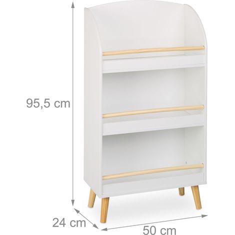 Libreria per bambini dal design originale 3 scomparti portaoggetti per giocattoli e libri 90 x 30 x 80 cm in legno di pino bianco 130016471