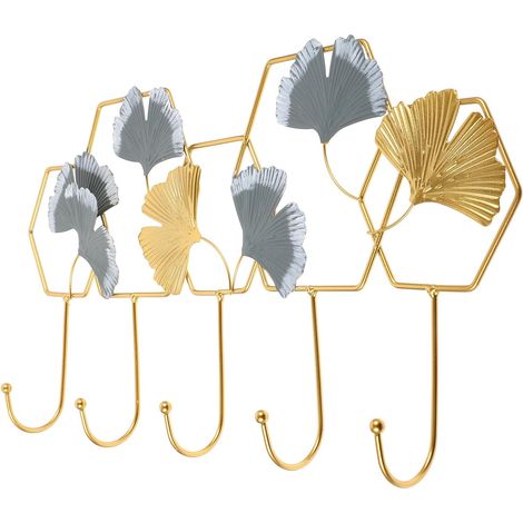 manteau mural en fer avec 5 crochets dorés pour ranger (1/5)