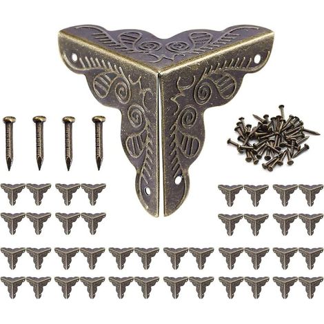 Lot de 10 Coins de Protection Vintage pour Meubles et Caisses - 25x35mm - Métal Bronzé - Style Rétro - Avec 40 Clous - Quincaillerie et Accessoires de Décoration (1/5)