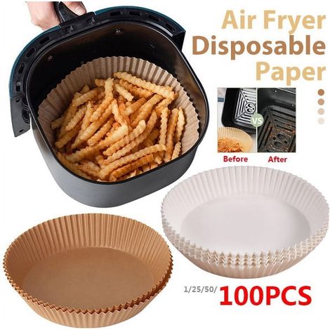 Liner Pour Friteuse À Air - Rond - Papier Parchemin Antiadhésif - Jusqu'à 230 °C - Pour Nettoyage Facile - 50 Pièces (1/5)