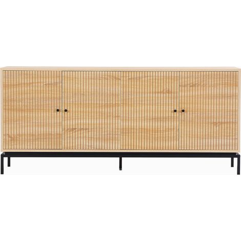 Homifab – Buffet 4 portes effet bois 180 x 40 x 80 cm – Rangements avec fermeture douce – Piètement métal noir – Charge max 30 kg (1/5)