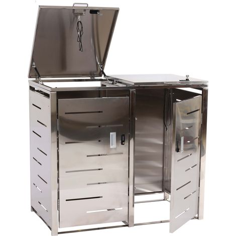 2er-Mülltonnenverkleidung HHG-020, Mülltonnenbox Mülltonnenabdeckung, erweiterbar 103x135x63cm Edelstahl 38kg