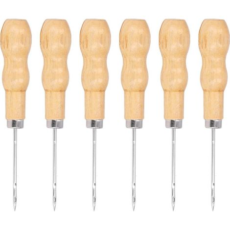Set di 10 punteruoli per cucire in pelle con manico in legno, lunghezza 125 mm, utensili a mano per la riparazione e il fai da te. (1/5)