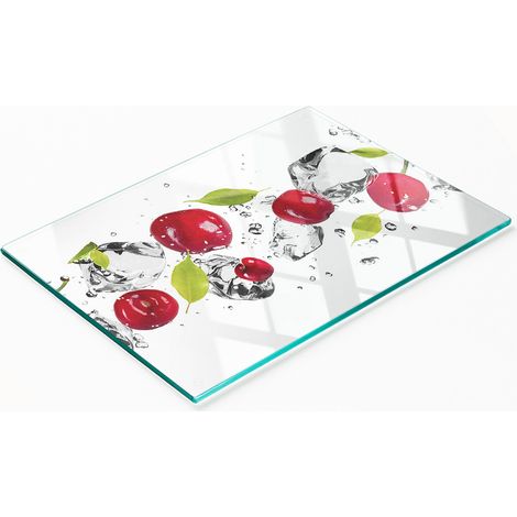 Piatto decorativo multifunzionale in vetro per cucina con ciliegie e acqua, 80x52 cm. (1/5)
