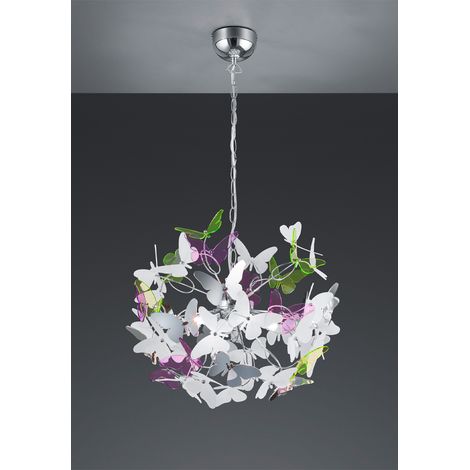 Verspielte Pendelleuchte BUTTERFLY 4 flammig mit bunten Schmetterlingen, Ø 50cm