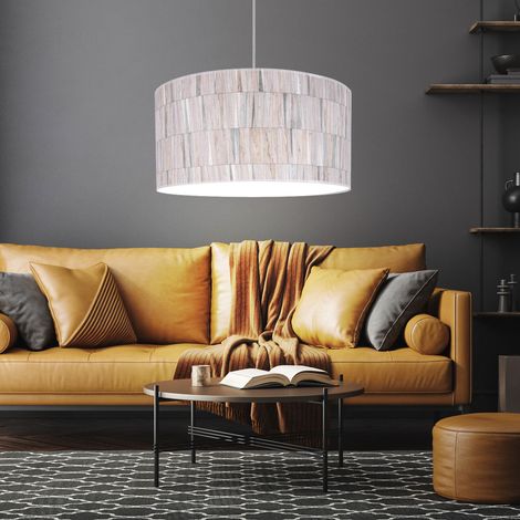 Hängelampe Wohnzimmerleuchte hängend Hängeleuchte Holzakzent Küchenlampe, Tapete multicolor, 1x E27 Fassung, DxH 50x128 cm