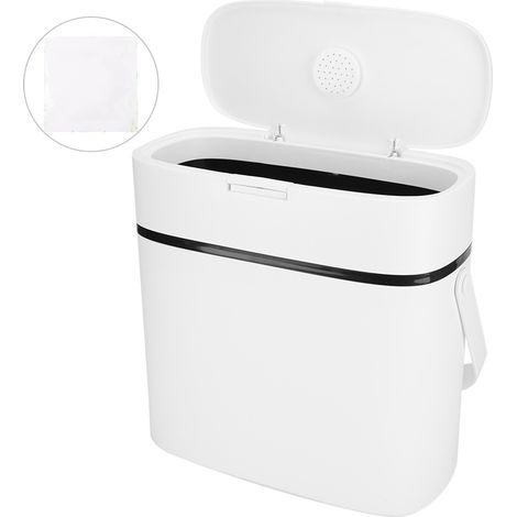 Poubelle ovale avec couvercle à pression ABS/PP blanche 32x16x31cm design antidérapant pour cuisine salle de bain bureau (1/5)