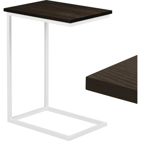 LAMO Manufaktur Beistelltisch Laptoptisch Sofatisch mobiler Kaffeetisch Nachttisch 50x35x67 cm Gestell Weiß 100% Echtholz Massiv Platte farbe: Schwarz (1/5)