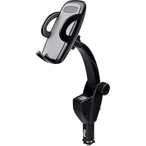 Support de téléphone de voiture, chargeur de voiture double USB 2 en 1 avec support de montage réglable, support universel pour allume-cigare de voiture à 360 degrés (noir) (1/5)