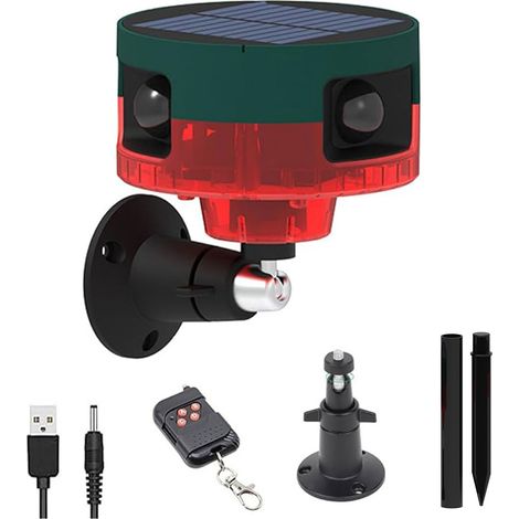 Alarme solaire extérieure détecteur de mouvement 13 sons lumières stroboscopiques répulsif animaux enregistrement personnalisé (1/5)