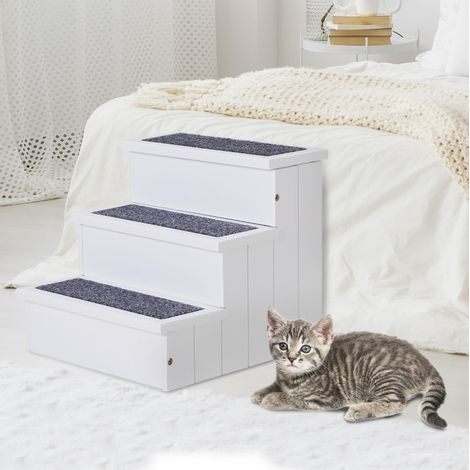 Escalera para perros 3 peldaños 40,5 x 44,5 x 38 cm, madera blanca, almacenaje FloraGrace (1/5)