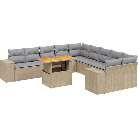 Maison Exclusive - Set de sofás de jardín 11pzas con cojines ratá (1/5)