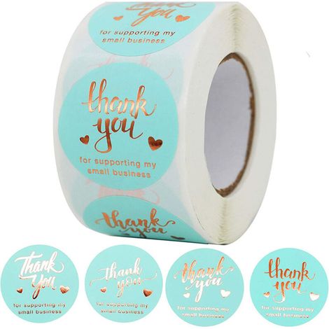 Adesivi rotondi da 38 mm con scritta "Grazie" - Rotolo da 500 adesivi professionali per piccole imprese, carta bianca opaca
