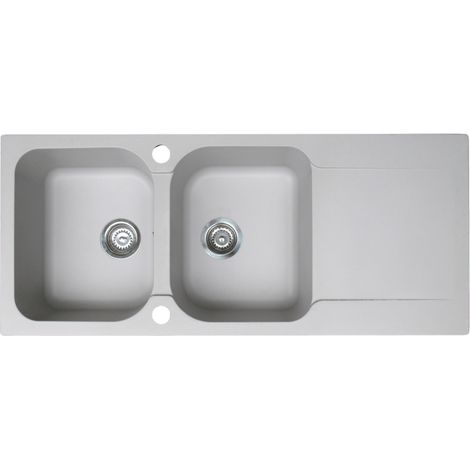Essebagno Evier réversible 2 cuves 1 égouttoir Lisse résine gris