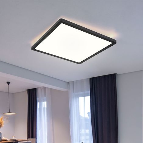Lampada da bagno Plafoniera LED Plafoniera IP44, funzione memoria, retroilluminazione, bianco nero opalino satinato, 1x LED 18W 1500Lm 3000K, HxLxL 2,5x29,4x29,4 cm