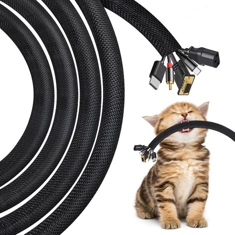 3 Mètres Manchon de Cache Câble, 10mm Gaines de Câbles, Empêche Les Animaux Domestiques de Mâcher Les Câbles, Textile Flexible Goulotte de Câble à Fermeture Automatique pour Bureau, Noir (1/5)