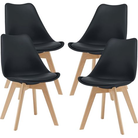 Juego de 4 sillas de comedor de piel sintética de haya negra 030006765