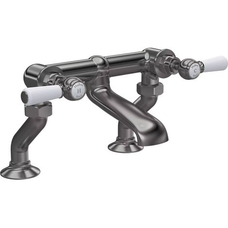 Hudson Reed White Topaz Lever Bath Filler Tap Pillar Mounted - Brushed Pewter (1/2)
