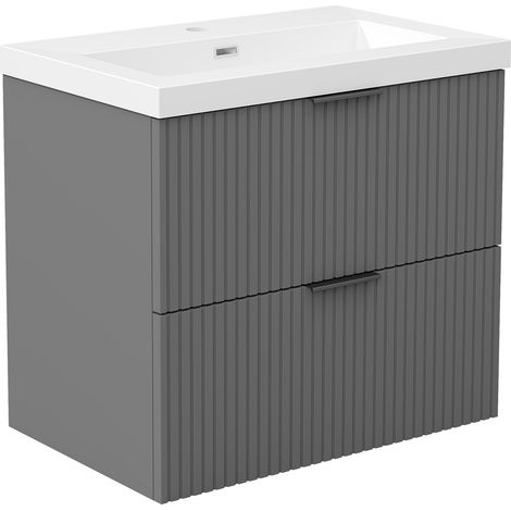AICA Ensemble de meubles de salle de bain 60 cm Anthracite - Avec 2 tiroirs + vasque