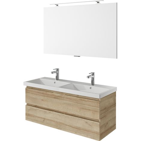 Waschplatz Set, grifflos, 120 cm breit, in Riviera Eiche Nb. mit Doppelwaschbecken VILLATORO-66, B/H/T ca. 120/200/45 cm (1/5)