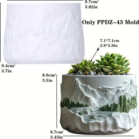 (Moule SANS PPDZ-43) Moule en résine silicone pour pot de fleurs en résine, motif relief montagneux, ruisseau de montagne, eau courante, boîte de rangement, coupelle à bougie, moules en gypse (1/4)