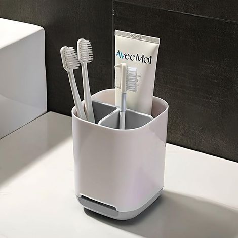 Porte-brosses à Dents pour Salle de Bain, Support Amovible pour Brosse à Dents et Dentifrice, Organisateur de Brosse à Dents, Accessoires de Salle de Bain (Blanc et Gris) (1/5)