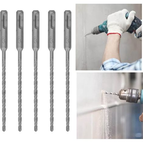 Set mit 5 Schlagbohrern, 160 mm lang, Hartmetallspitzen für rotierende Schlagbohrer für Ziegel, Stein und Beton, 5 mm. (1/5)
