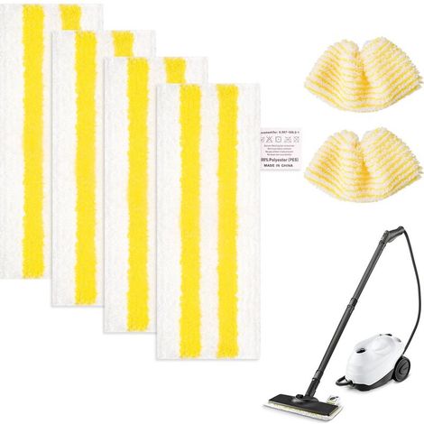 Lot de 6 chiffons de rechange en microfibre compatibles avec nettoyeur vapeur Kärcher EasyFix SC1, SC2, SC3, SC4, SC5, Kärcher (4 buses de sol + 2 buses manuelles) (1/5)