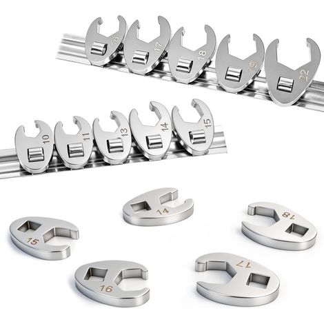 Lot de 10 clés à douille métriques en forme de pied d'oie, tailles métriques de 10 à 22 mm, avec entraînement de 3/8", organiseur à clipser (1/5)