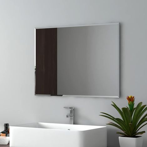 EMKE Wall Mounted Bathroom Mirror, Frameless Bathroom Mirror for Wall, Rectangle Vanity Mirrors 60x45 cm