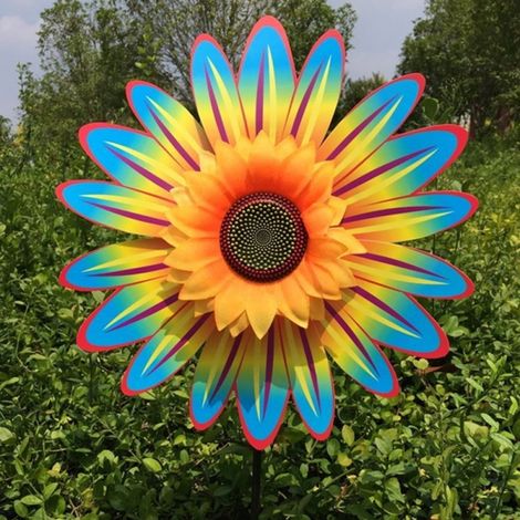 Moulin À Vent Fleur De Tournesol - 36 x 75 cm - Décoration Extérieure Pour Jardin Cour Terrasse - 1 Pièce (1/5)