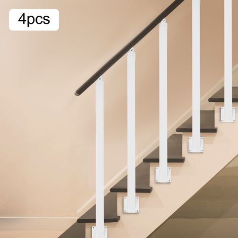 Lot de 4 poteaux d'escalier blancs de 85 cm, à fixation latérale, adaptés à un usage intérieur et extérieur les poteaux métalliques sont réglables à 43°, pour terrasses, balcons et porches (1/5)