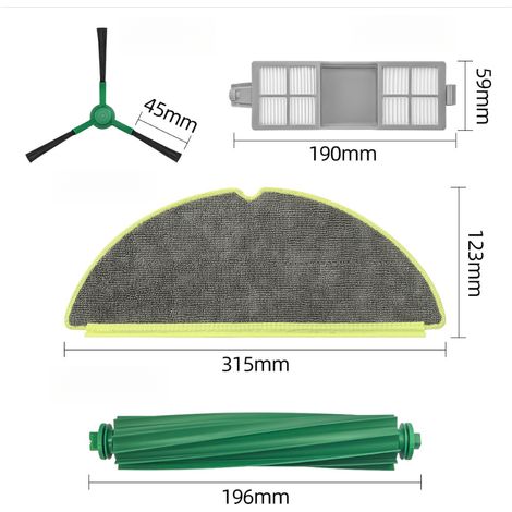 Accesorios para aspiradoras robot iRobot, incluyendo un juego de 4 piezas compuesto por un cepillo giratorio 205, un cepillo principal, un cepillo lateral y una mopa. (1/5)