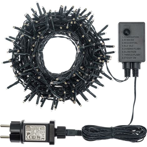 Chaîne 13.1 m, 180 MiniLED Blanc Chaud, avec contrôleur, câble Vert, décorations de Noël, chaînes mémoire Guirlande Lumineuse pour Sapin de Noël, Décoration Lumineuse (1/5)