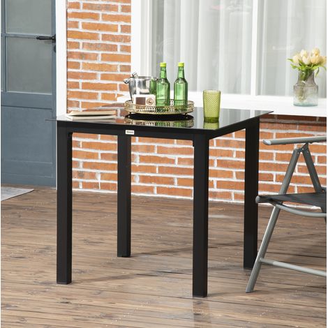 Tavolo da giardino 80x80x74 cm nero in alluminio con piano in vetro temperato per 4 persone (1/5)