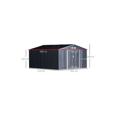 Abri de jardin gris anthracite en métal 340 x 386 x 200 cm avec fondation et structure robuste pour jardin, terrasse et extérieur (1/5)
