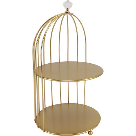 Organisateur pour Salle de Bain de Cage à Oiseaux, Présentoir de Maquillage Peu Encombrant en Fer doré Cosmétique (Doubles Couches) (1/5)