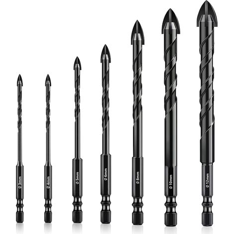 Set di 7 punte per trapano per piastrelle, punta per trapano per vetro da 3-12 mm, punta per trapano con gambo esagonale, set di punte multi-trapano per ceramica, cemento, marmo, vetro, plastica, legn (1/5)