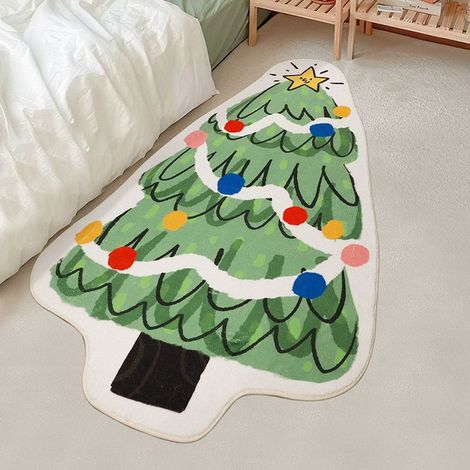 Tapis d'arbre de Noël 120 cm x 40 cm pour chambre à coucher, tapis de Noël antidérapant, tapis de sol doux joyeux Noël, tapis de décoration de Noël (1/5)