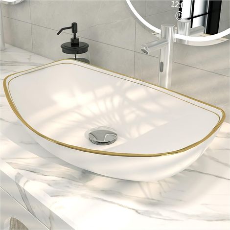 56 x 40 cm Bord ovale vasque au-dessus du comptoir, pot en céramique en porcelaine, lavabo, lavabo artificiel (1/5)