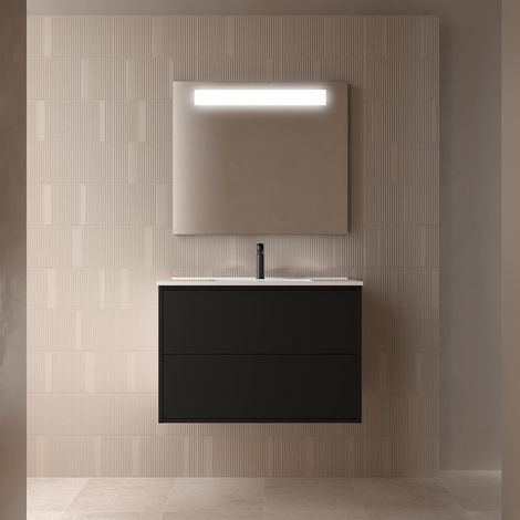 Optimus Unterschrank 800 2 Schubladen + Waschbecken BLACK SATIN (1/2)