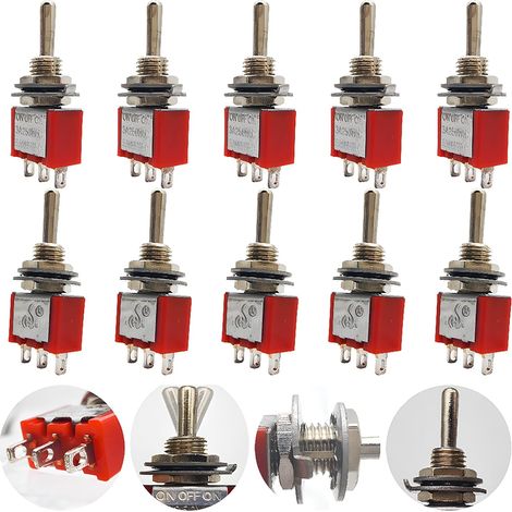 10 Pièce Mini Interrupteur à Bascule, AC 125V 6A / 250V 2A 3 Pin SPDT ON-Off-ON 3 Broches 3 Position SPDT Interrupteur a Bascule Autobloquant pour Pièces D'auto Rouge (1/5)